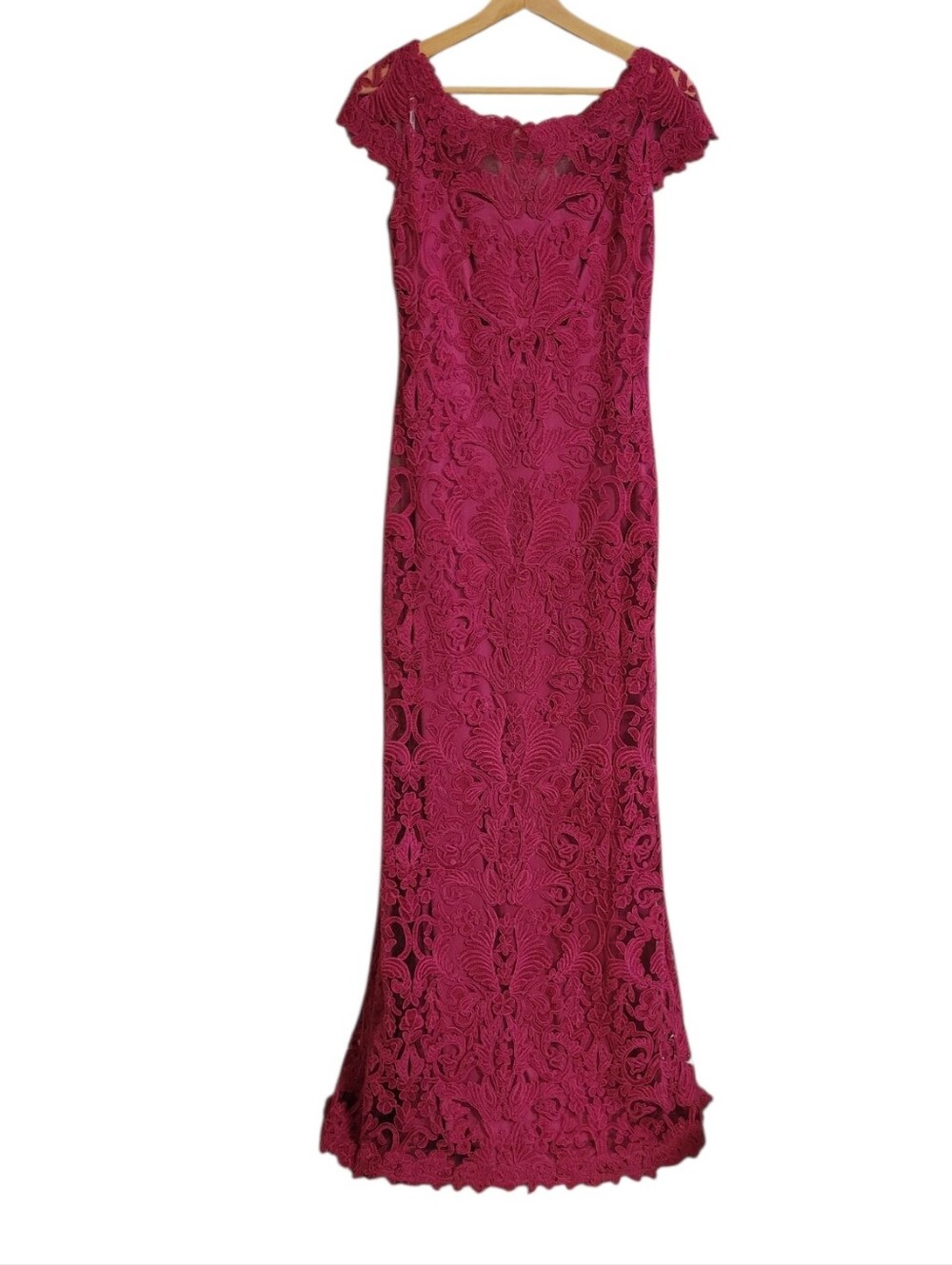 Tadashi Shoji Pink Lace Cap Sleeve Maxi Dress